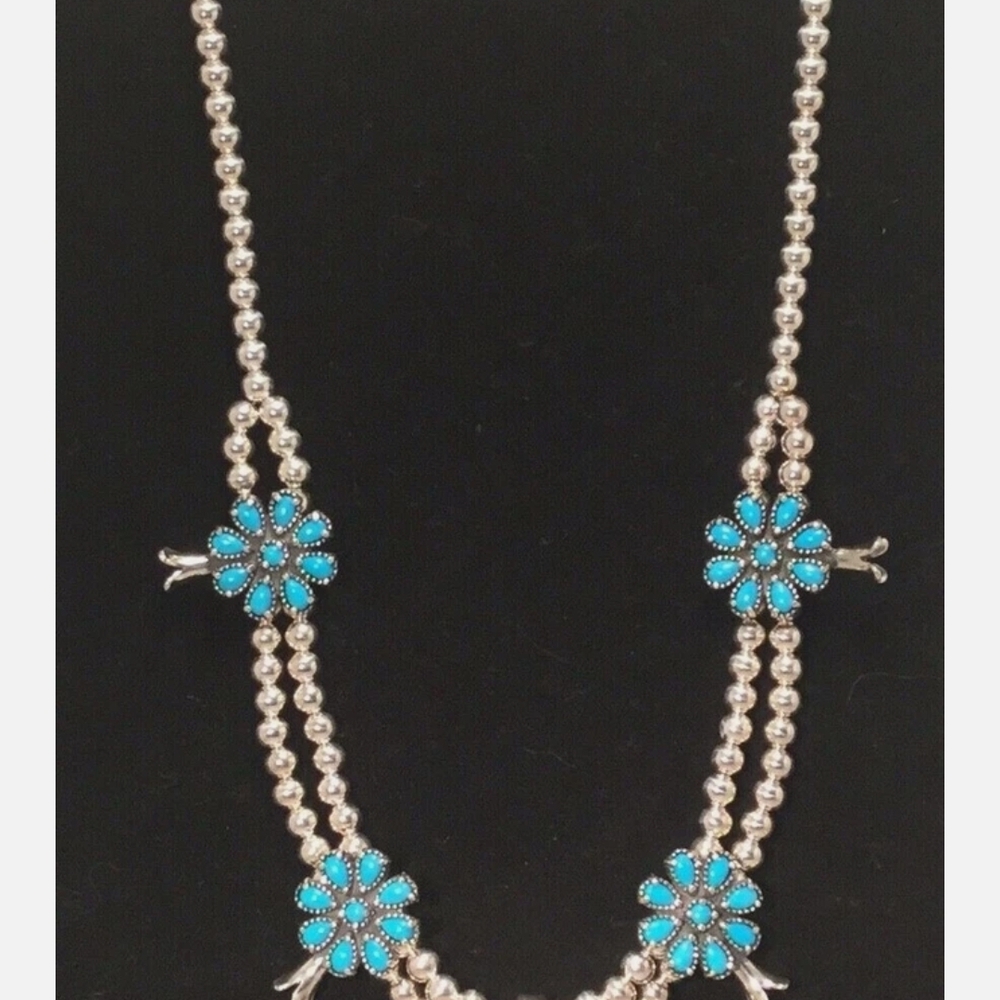 American West Turquoise Flower Navajo Pearls Necklace